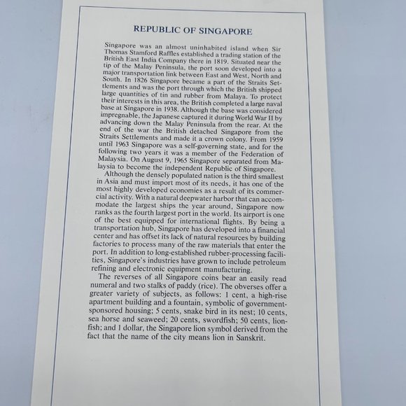 Franklin Mint Coin Sets of All Nations Collectible Republic of Singapore VTG - Picture 5 of 11